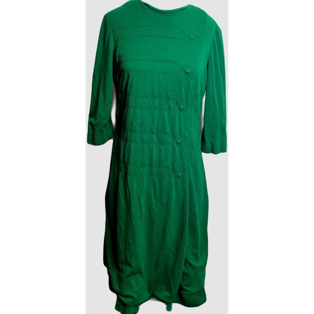 Vintage Dress Green Polyester Shortened Hem with Lace Hem Tape Zip Back
